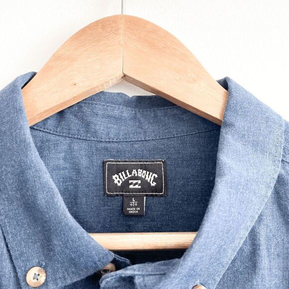 Billabong Mens Casual Collared Shirt Button Down Short Sleeve Blue Large - Picture 3 of 6